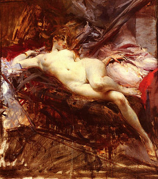 裸体躺下 Nude lying down (c.1890)，乔瓦尼·波尔蒂尼