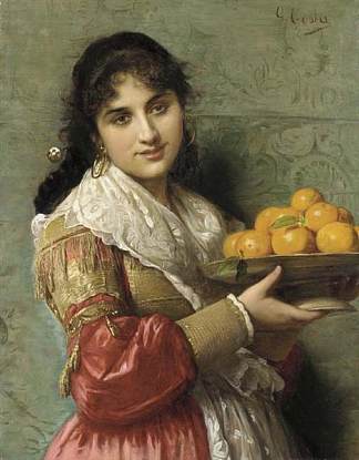 年轻的意大利美女拿着一盘橙子 A Young Italian Beauty with a Plate of Oranges，乔瓦尼·科斯塔