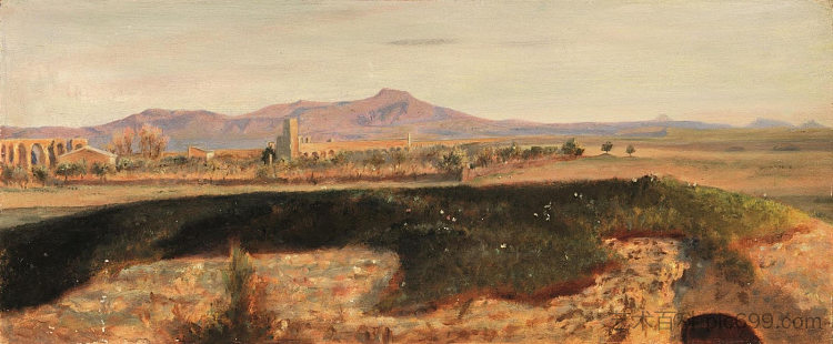 以小城市为背景的景观 Landscape with a little city in the background,乔瓦尼(尼诺)科斯塔