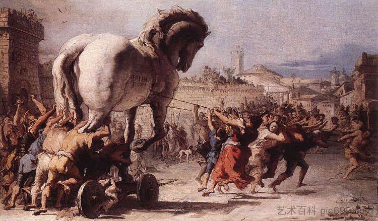 特洛伊木马在特洛伊的游行 The Procession of the Trojan Horse in Troy (1773)，乔万尼·多米尼克·提埃波罗