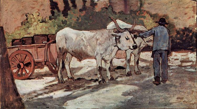 农民与牛车 Farmer with ox cart (1890 - 1900)，乔瓦尼·法托里