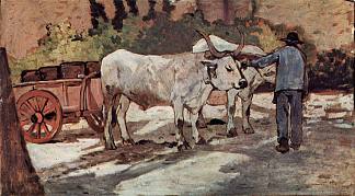 农民与牛车 Farmer with ox cart (1890 – 1900)，乔瓦尼·法托里