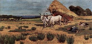 与农民和一队牛在马雷玛休息 A break in Maremma with a farmer and a team of oxen (1873 – 1875)，乔瓦尼·法托里