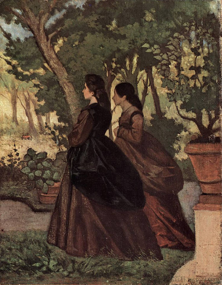 卡斯蒂利翁切洛花园里的两位女士 Two ladies in the garden of Castiglioncello (1864 - 1865)，乔瓦尼·法托里