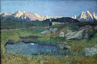 日落时分的高山景观 Alpine Landscape at Sunset (1897)，乔凡尼·塞冈提尼