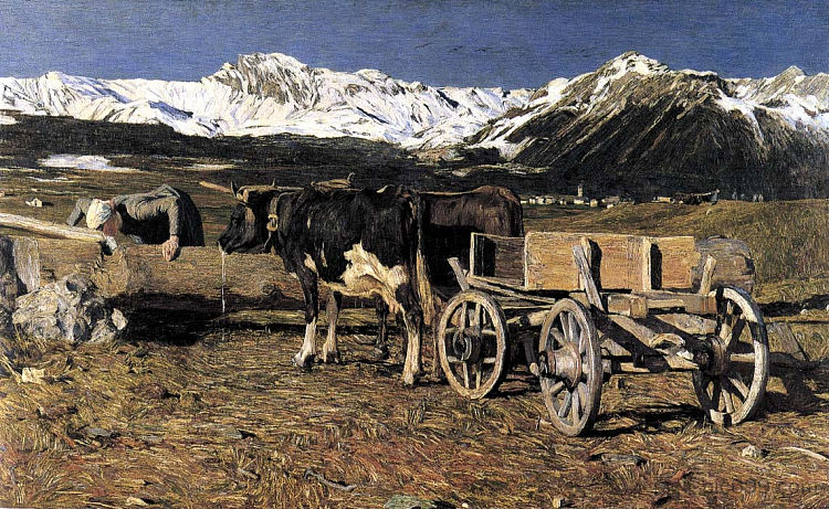 奶牛在饮水槽 Kühe An Der Tränke (1888),乔凡尼·塞冈提尼