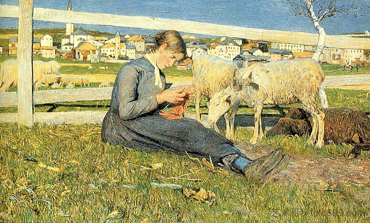 针织女孩 Knitting Girl (1888)，乔凡尼·塞冈提尼