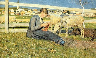 针织女孩 Knitting Girl (1888)，乔凡尼·塞冈提尼