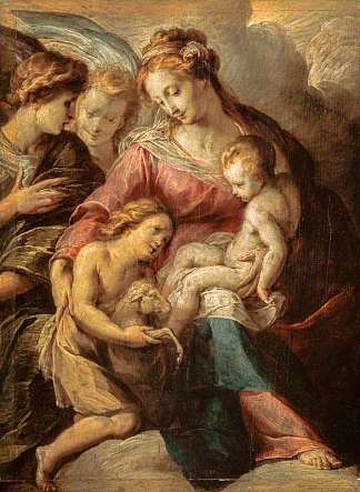 圣母子与婴儿圣约翰和服务员天使 The Virgin and Child with the Infant Saint John and Attendant Angels (c.1610)，朱利奥·切萨雷·普罗卡奇尼