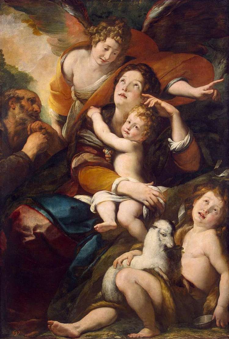 神圣家庭与施洗约翰和天使 Holy Family with John the Baptist and An Angel (c.1620 - c.1625)，朱利奥·切萨雷·普罗卡奇尼
