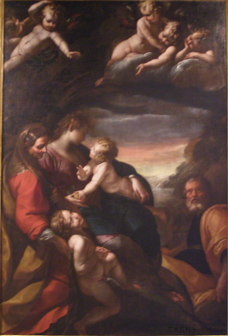 神圣家庭与施洗者圣约翰和圣伊丽莎白 Holy Family with Saint John the Baptist and Saint Elisabeth，朱利奥·切萨雷·普罗卡奇尼