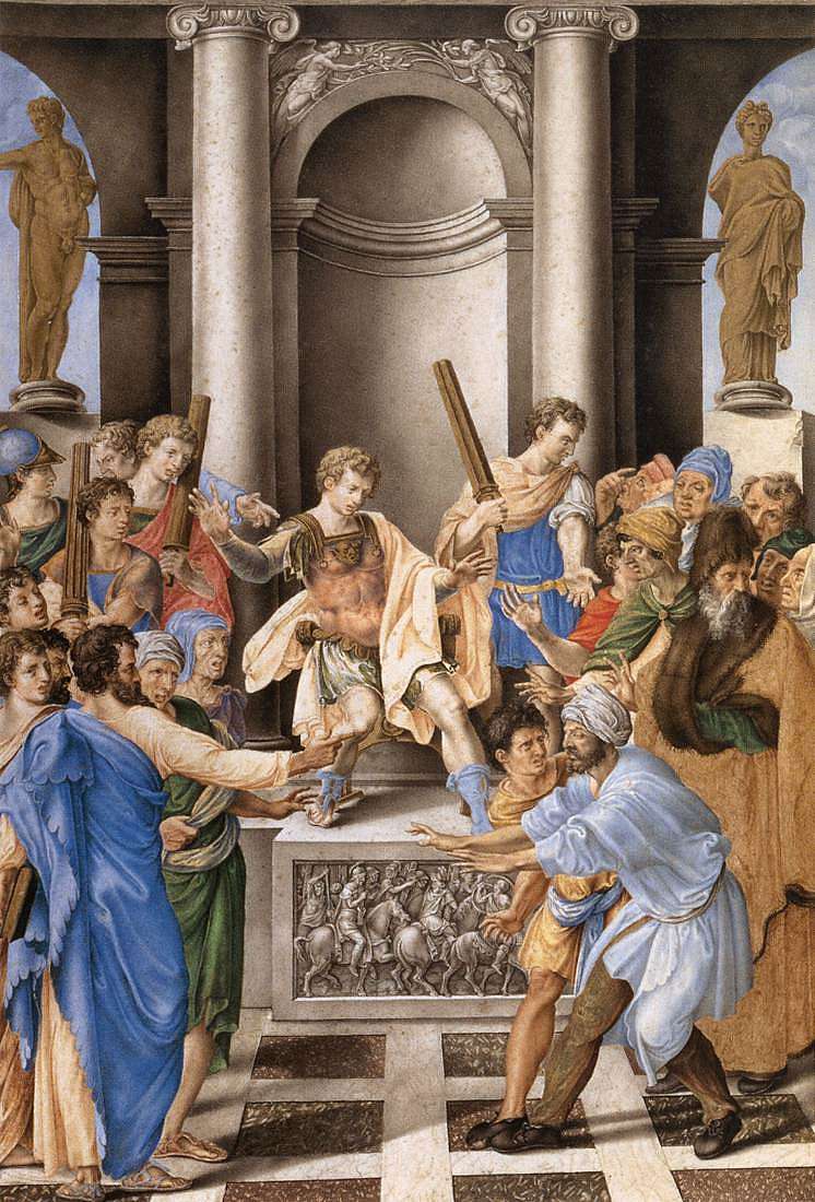 伊利马斯在执政官塞尔吉乌斯·保卢斯面前被圣保罗打瞎 Elymas Struck Blind by St Paul Before the Proconsul Sergius Paulus (c.1542)，古利奥·克洛维奥
