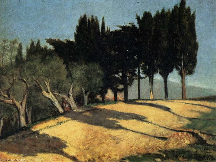 有柏树的乡间小路 Country Road with Cypresses (1860)，朱塞佩·阿巴蒂