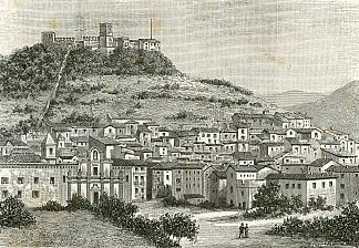 村庄和马拉斯皮纳城堡的景色 Veduta Del Paese E Del Soprastante Castello Dei Malaspina (1895)，朱塞佩·巴贝里斯