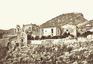 圣米歇尔教堂和圣斯特凡诺公爵宫，背景是卡斯泰尔莫拉 San Michele church and the Palace of the Dukes of Santo Stefano, In the background, Castelmola (c.1885 – c.1890)，朱塞佩·布鲁诺