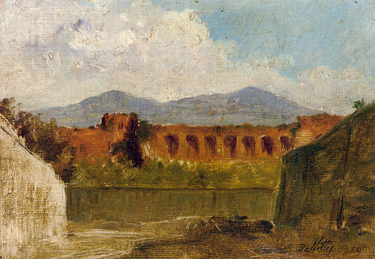 罗马渡槽 A Roman Aqueduct (c.1874 - c.1875)，朱塞佩·德·尼蒂斯