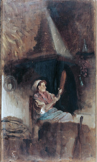 壁炉旁 By the fireplace (1864)，朱塞佩·德·尼蒂斯