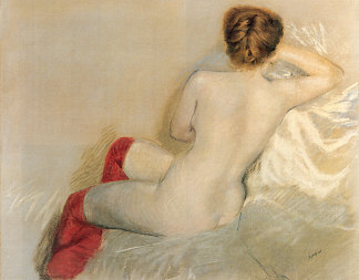 裸体与红色丝袜 Nude with Red Stockings (1879)，朱塞佩·德·尼蒂斯