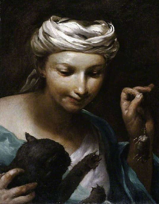 女孩与猫 Girl with a Cat (1700)，朱塞佩·玛丽亚·克雷斯皮