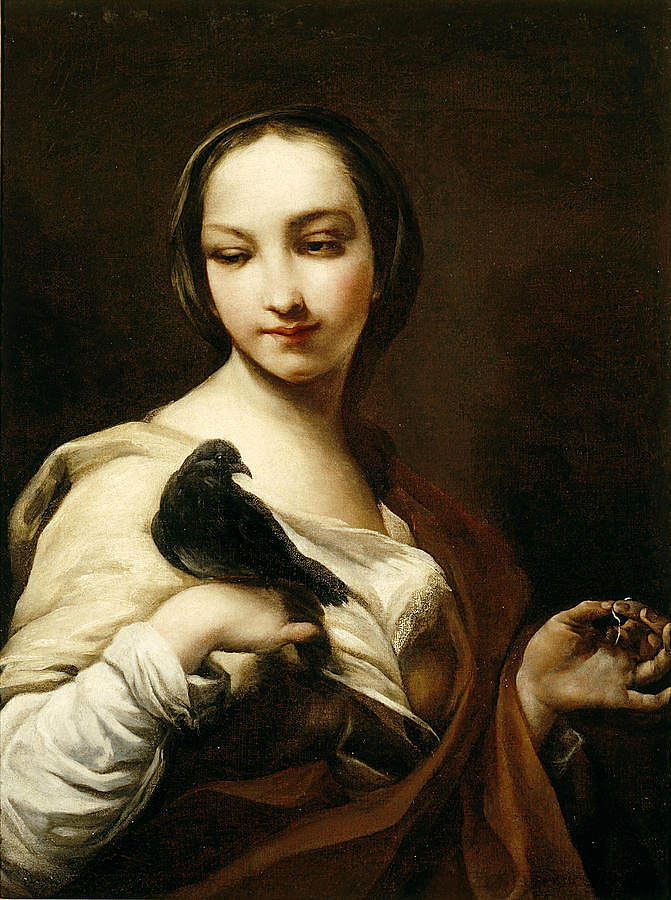 抱着鸽子的女孩 Girl Holding a Dove (1700)，朱塞佩·玛丽亚·克雷斯皮