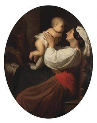 一位意大利母亲带着她的孩子 An Italian mother with her child (1853)，朱塞佩·马佐里尼