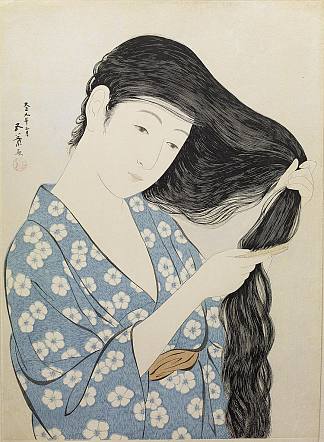 神月（梳头） Kamisuki (Combing the hair) (1920)，谷口桥口