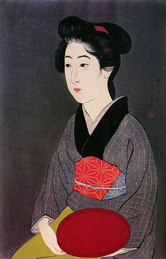 拿着托盘的女人 Woman Holding Tray (1920)，谷口桥口