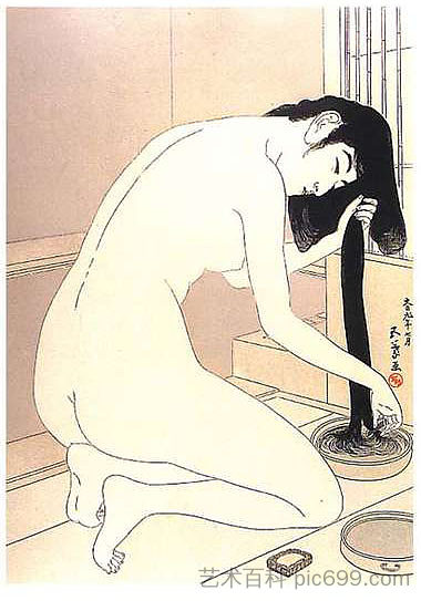 女人洗头 Woman Washing Her Hair (1920)，谷口桥口