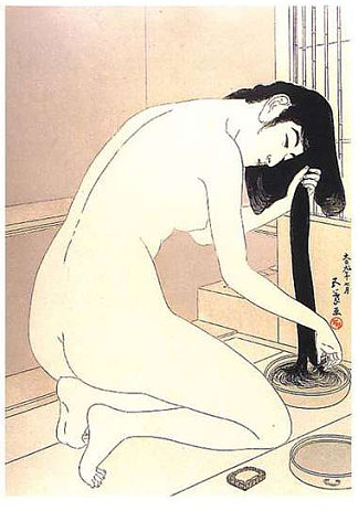 女人洗头 Woman Washing Her Hair (1920)，谷口桥口