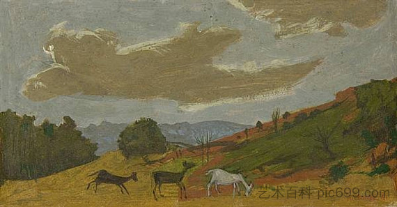 山羊在风景中吃草 Goats grazing in a landscape (1961),格雷戈尔·米肖龙泽