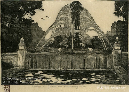 喷泉 - 卢森堡花园，巴黎 Fountain - Jardin du Luxembourg, Paris (1929)，格雷丝·阿尔比