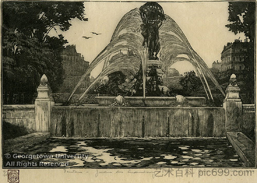 喷泉 - 卢森堡花园，巴黎 Fountain - Jardin du Luxembourg, Paris (1929)，格雷丝·阿尔比