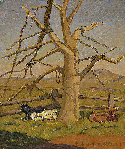 阳光明媚的早晨：兰永的奶牛 Sunny morning: Cows at Lanyon (1916)，格雷丝·科辛顿·史密斯