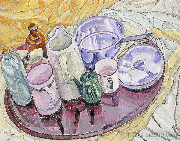 地板上铁托盘上的东西 Things on an iron tray on the floor (1928),格雷丝·科辛顿·史密斯