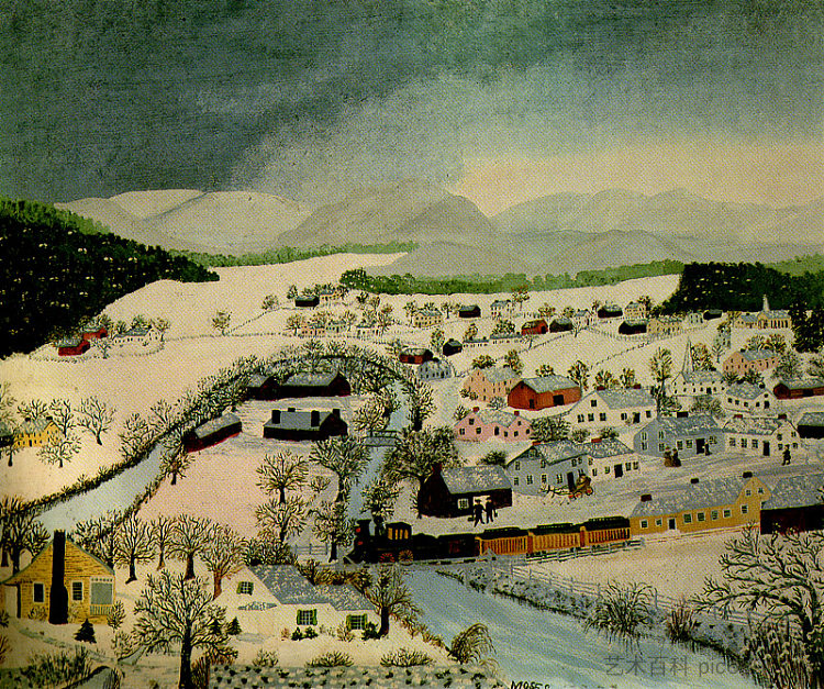 纽约州胡西克瀑布，冬季 Hoosick Falls, New York, in Winter (1944)，摩西奶奶