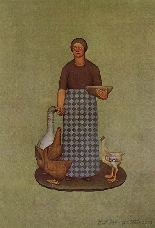 农民的妻子与鸡 Farmer's Wife with Chickens (1932; United States  )，格兰特伍德