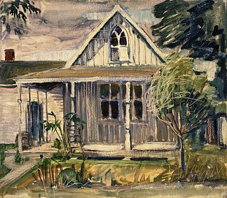 美国哥特式房屋素描 Sketch for house in American Gothic (1930)，格兰特伍德
