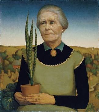女人与植物 Woman with Plants (1929)，格兰特伍德