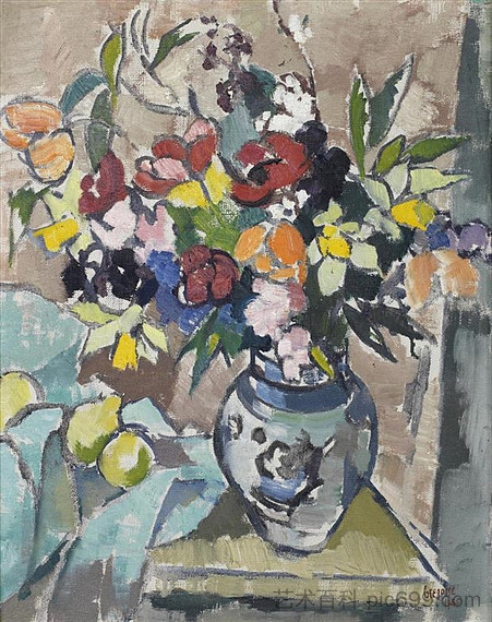 静物与花瓶和柑橘类水果 Still Life With Vase Of Flowers And Citrus Fruit，格雷戈尔·布萨尔