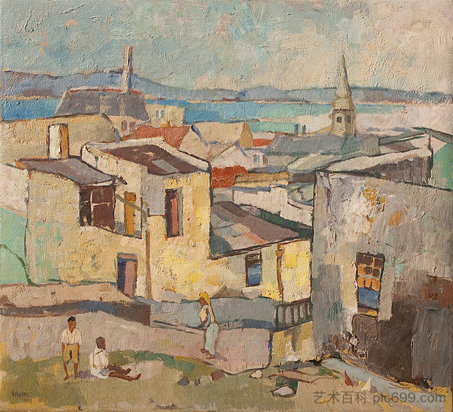 桌湾景观，博卡普 View of Table Bay, Bo-Kaap (1944)，格雷戈尔·布萨尔