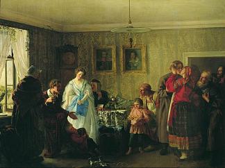 恭喜订婚者在房东家 Congratulation of betrothed in landlord’s house (1861; Russian Federation                     )，格里高利米亚索迪夫