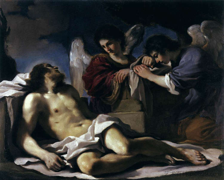 死去的基督被两个天使哀悼 The Dead Christ Mourned by Two Angels (1618)，圭尔奇诺