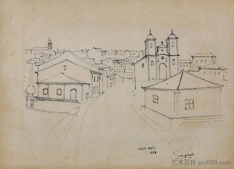 欧鲁普雷图景观 Paisagem De Ouro Preto (1955)，阿尔贝托·达维加·吉尼亚德