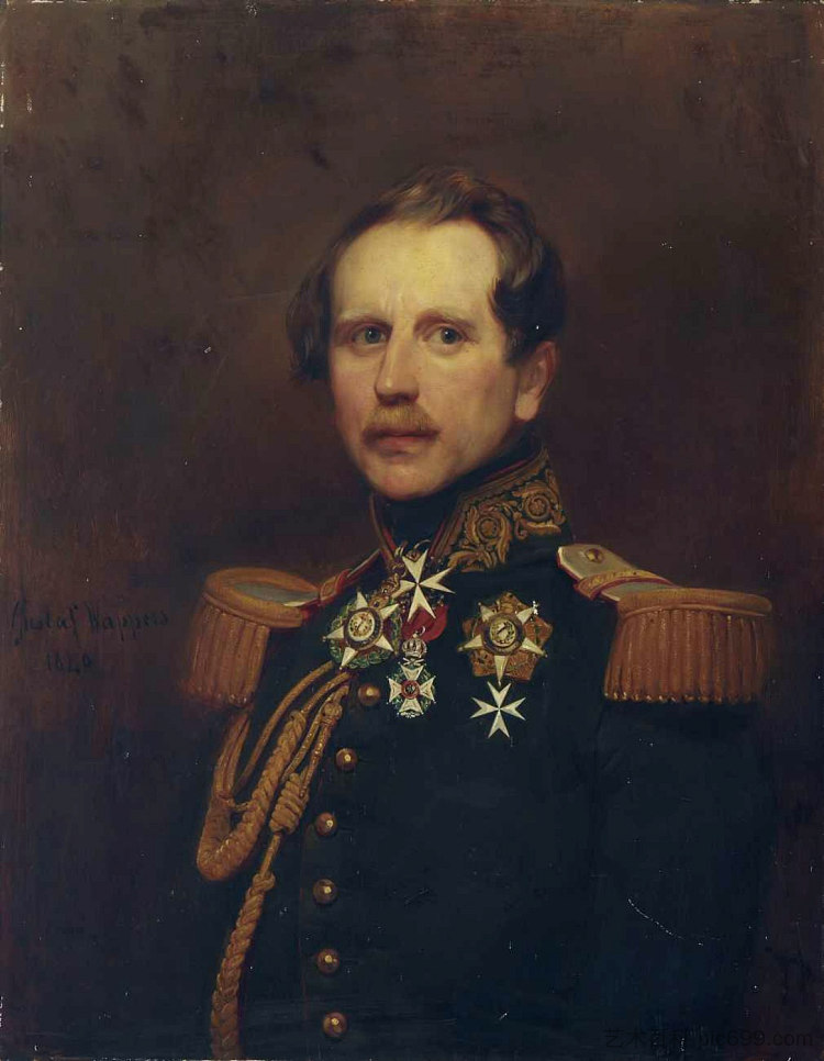 比利时军官的肖像 Portrait of a Belgian officer (1840; Antwerp,Belgium  )，古斯塔夫·瓦普尔斯