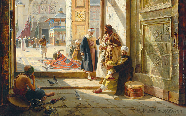 大马士革倭马亚大清真寺大门的肖像 A Portrait of the Gate of the Great Umayyad Mosque, Damascus (1890)，古斯塔夫·鲍恩费恩德