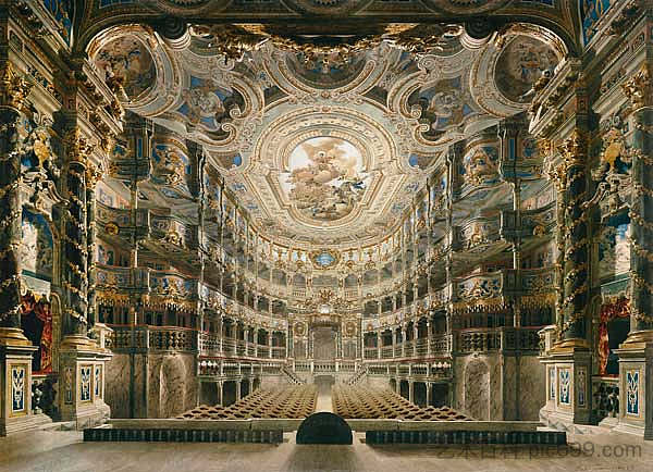 拜罗伊特马格拉维亚歌剧院内景 Inner View Of The Margravial Opera House Bayreuth (1879)，古斯塔夫·鲍恩费恩德