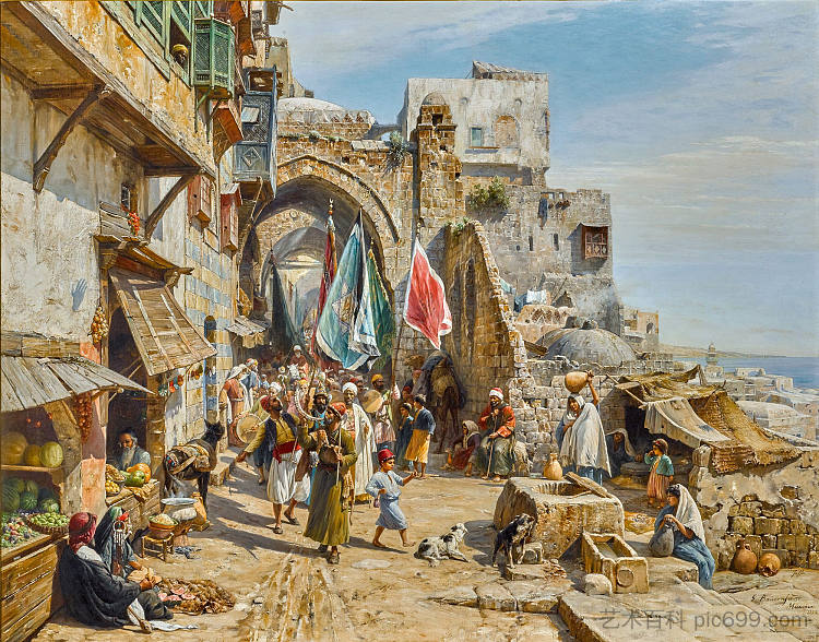 雅法游行 Procession in Jaffa (1890)，古斯塔夫·鲍恩费恩德