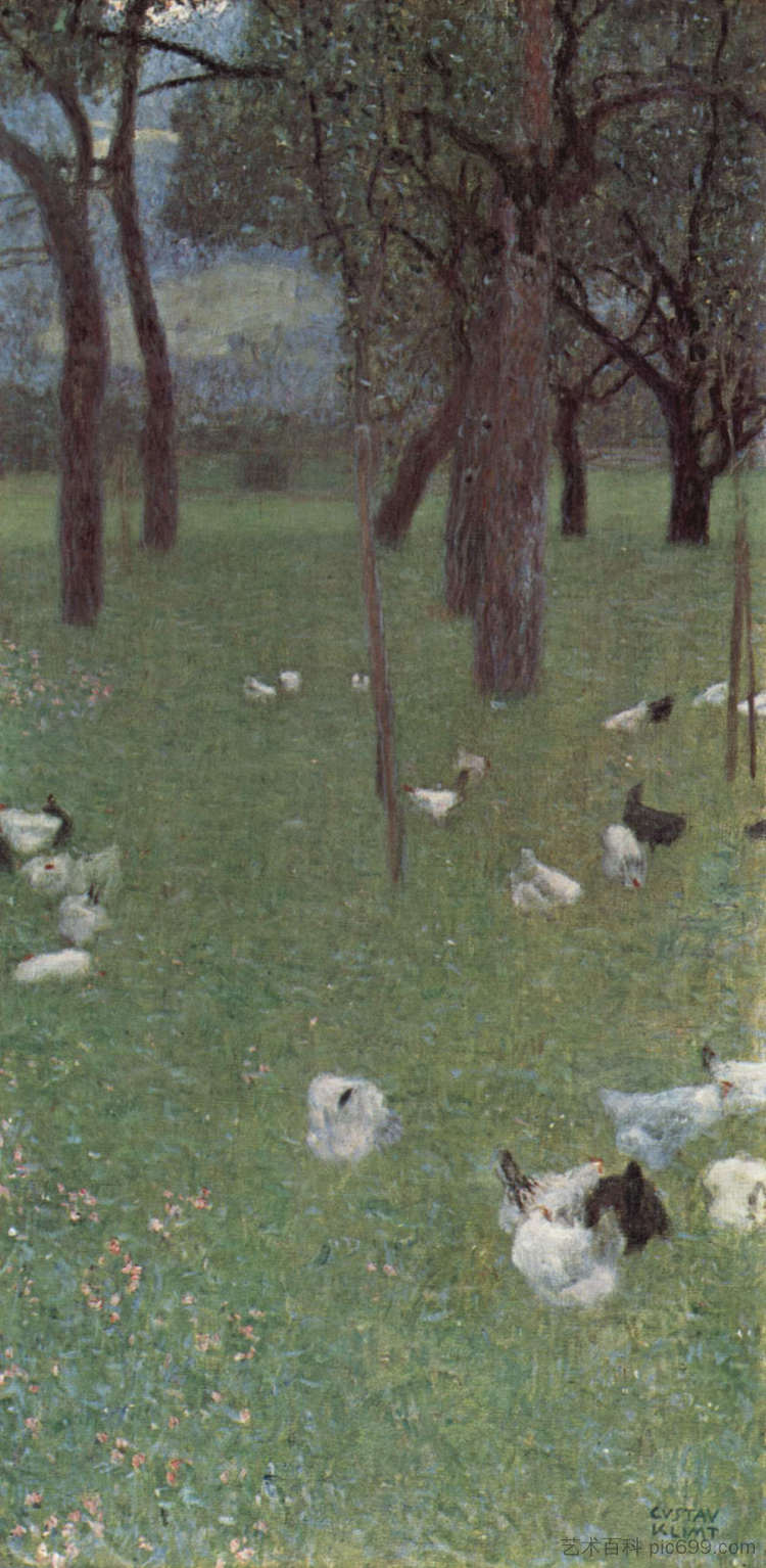 雨后（圣阿加莎的鸡花园） After the Rain (Garden with Chickens in St. Agatha) (1899)，古斯塔夫·克林姆特