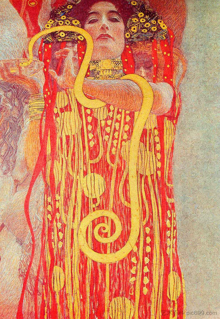 维也纳大学天花板画（医学），细节显示卫生 University of Vienna Ceiling Paintings (Medicine), detail showing Hygieia (1900 - 1907)，古斯塔夫·克林姆特