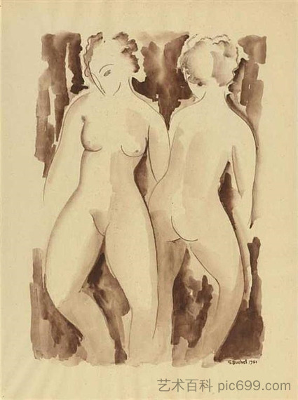 两个女性裸体 Two female nudes (1961)，古斯塔夫·布切特